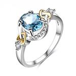LuckyWeng Women's Jewelry Platinum Circular Bead Cross Heart Blue Gemstone Wedding Ring
