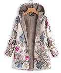 DEMO SHOW Womens Casual Coat Jacket Winter Warm Outwear Floral Print Hooded Pockets Vintage Overcoat