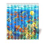 KXMDXA Blue Ocean Tropical Fish Coral Undersea World Waterproof Fabric Bathroom Shower Curtain 66 x 72 Inch