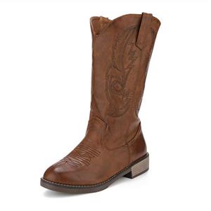 Freemin Women's Western Cowboy Boots Mid Calf Round Toe Embroidered