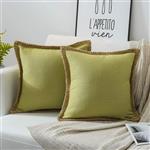 Phantoscope Pack of 2 Farmhouse Burlap Linen Trimmed Tailored Edges Throw Pillow Case Cushion Covers Water Green 20 x 20 inches 50 x 50 cm