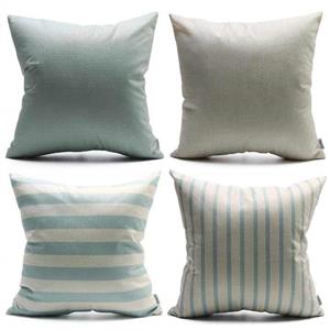 DANLIA Throw Pillow Covers 18x18 Set of 4, Striped Stripe Stripped Solid Plain Beige Natural Cream Gray Blue Linen, Simply Decorative Cushion Case for Sofa Couch Bedroom 