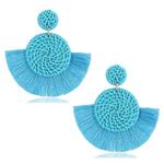 CEALXHENY Rattan Tassel Earrings for Women Woven Straw Wicker Drop Earrings Boho Fringe Dangle Earrings for Girls