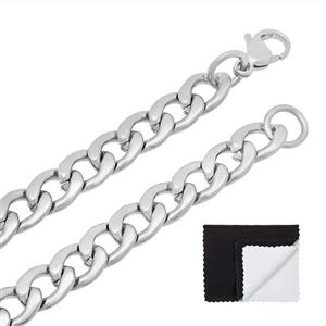 The Bling Factory 8.6mm Durable Stainless Steel Cuban Curb Link Chain Necklace + Microfiber Jewelry Polishing Cloth 