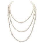 14K Yellow Gold Multi-Size High Luster White Freshwater Cultured Pearl Endless Rope Necklace, 64