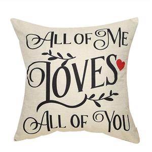 Fahrendom Rustic Farmhouse Valentine's Day Sign All of Me Loves All of You Cotton Linen Home Decorative Throw Pillow Case Cushion Cover with Words for Sofa Couch 18 x 18 in 