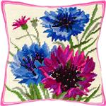 Cornflowers. Cross Stitch Kit. Throw Pillow Case 16×16 Inches. Home Decor, DIY Embroidery Needlepoint Cushion Cover Front, Printed Tapestry Canvas, European Quality. Floral, Wildflower, Flowers