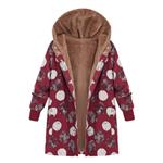 JOFOW Womens Jacket Coats Dots Print Boho Vintage Hooded Warm Padded Long Loose Fleece Lined Parka Plus Size 3XL