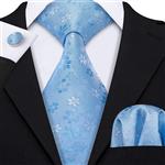 Barry.Wang Tie Pocket Square Cufflinks Necktie Set Flower Woven Ties for Men Wedding Party