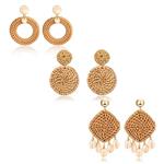 Rattan Straw Dangle Earrings Boho Wicker Woven Handmade Earrings Lightweight Geometric Drop Stud Earrings for Women Girls