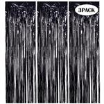 3 Pcs Black Metallic Tinsel Foil Fringe Curtains,3ft x 8.3ft Black Photo Booth Backdrop Curtain,Photo Booth Props,Ideal Bachelorette Party Supplies,Birthday,Graduation, Christmas,New Year Decorations