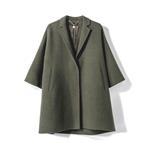 URLAZH Womens Olive Green 3/4 Quarter Kimono Sleeve Embroidered Phoenix Double Woolen Peacoat Warm Coat Jacket