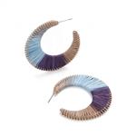 Geometric Octagon Crescent Hoop Earrings Raffia Summer Handmade Colorful Earrings for Women