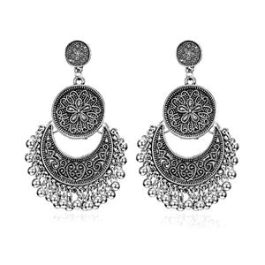 Gmai Antique Ethnic Brocade Mexico Gypsy Engraved Lotus Hook Dangle Earrings for Women and Girls 