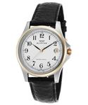 Glycine 3519-34-Lb9 Men's Black Genuine Leather White Dial Gold-Tone Bezel Watch