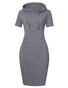 MISSKY Women 3/4 Long Sleeve Stripe Pocket Knee Length Slim Sweatshirt Casual Pullover Hoodie Dress 
