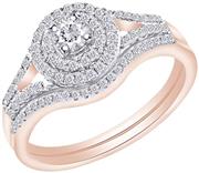 1/2 Carat Wishrocks Round Natural Diamond Concentric Halo Bridal Wedding Engagement Ring 10k Gold (0.5 Cttw)