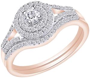 1/2 Carat Wishrocks Round Natural Diamond Concentric Halo Bridal Wedding Engagement Ring 10k Gold (0.5 Cttw) 