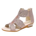 Women's Summer Low Wedge Heel Sandals,Jchen Ladies Crystal Bling Hollow Out Breathable Roman Sandals Shoes