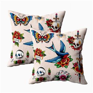 GROOTEY Square Set of 2 Pillow Case with Zippered for Home Sofa Decor 18X18Inch Costom Throw Cover Cushion, Soft Pillow case Set Color Vintage Tattoos Your Decoration