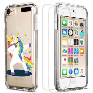 for iPod Touch 5/6/7 Case with 2 Pack Glass Screen Protector Phone Case for Men Women Girls Clear Soft TPU with Protective Bumper Cover Case for iPod 5th/6th/7th Generation -Unicorn