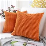 MERNETTE Pack of 2, Corduroy Soft Decorative Square Throw Pillow Cover Cushion Covers Pillowcase, Home Decor Decorations for Sofa Couch Bed Chair 18x18 Inch/45x45 cm (Granules Orange)