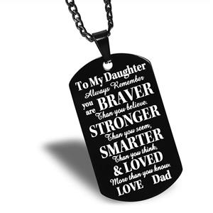 FAINOL My Daughter Jewelry Mommy Daughter Black Tag Necklace - to My Daughter, Always Remember You’re Braver Than You Believe. 