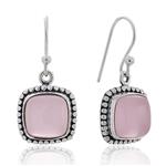 925 Sterling Silver Natural Gemstone Dotted Edge Vintage Design Square Dangle Hook Earrings 1.2