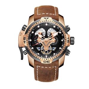 Reef Tiger Military Watches for Men Leather Strap Sport Watch Complicated Automatic Watches RGA3503 