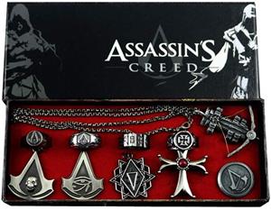 10pcs Assassin's Creed Origin Black Flag Ring Revolution Necklace Knight Shard, Assassin's Creed Keychain, Alloy and Jewelry 