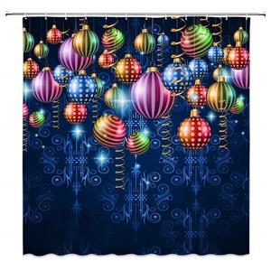 Feierman Merry Christmas Shower Curtain Decor Beautiful Colorful Decor Balls Happy New Year Bathroom Curtain Decor Machine Washable with Hooks 70x70Inches 