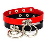 Calary PU Leather Choker Necklace Goth O Ring and Love Heart Choker Collar Chain for Women Girl (2 Set BR 2)