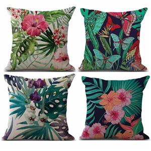 4PC Pillow Cases Linen Sofa Print Cushion Cover Hidden Zipper Home Decor