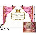 MEHOFOTO Welcome Little Princess Baby Shower Party Decorations Photo Studio Booth Background Pink Curtain Gold Crown Girl Backdrops Banner for Photography 7x5ft