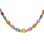 34.11 Carat Natural Multicolor Ceylon Sapphire, Diamond (F-G Color, VS1-VS2 Clarity) 14K White Gold Luxury Tennis Necklace for Women Exclusively Handcrafted in USA