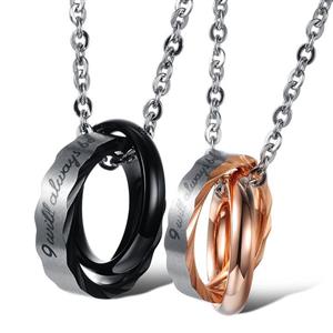 OPK Jewelry Stainless Steel Macthing Couple Necklaces I Will Always Be with You Ring Band Circle Hook ups Pendent Promise Love Wedding Gift Chain 