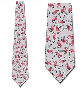 Retro Flamingo Repeat Tie - Mens Pink Bird Necktie