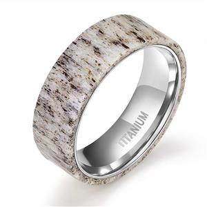 TIGRADE 8mm Titanium Ring Deer Antler Band Men's Wedding Band Size 7-12