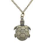 XMHF Antique Vintage Retro Bronze Turtle Pendant Necklace Quartz Chain Pocket Watch