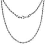 Silvadore 4mm Rope Mens Necklace - Silver Chain Twist Stainless Steel Jewelry - Neck Link Chains for Men Man Male Women Boys Girls - 18