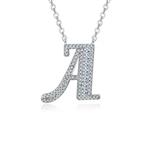 Korean Princess Large Initial Necklace Letters Sterling Silver Plated Pendant Monogram Necklace for Women Girls Gift, 18''