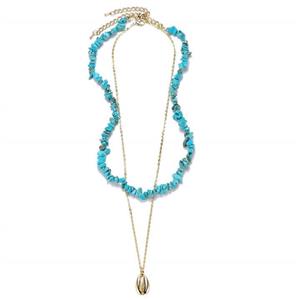 KELMALL 2 Pack/3 Pack of Metal Chain Necklaces with Turquoise Beads Pearls Coin Shell Pendant Jewelry Set 