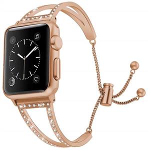 JuQBanke Compatible for Apple Watch Bands 38mm 40mm, Jewelry Rhinestone Stainless Steel Cuff, Compatible for iWatch Bracelet Bangle Sereis 4 3 2 1 Womens Adjustable(Rose Gold, 38mm 40mm) 