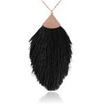 RIAH FASHION Antique Bohemian Silky Thread Fan Tassel Statement Necklace - Vintage Gold Feather Shape Strand Fringe Lightweight Long Chain