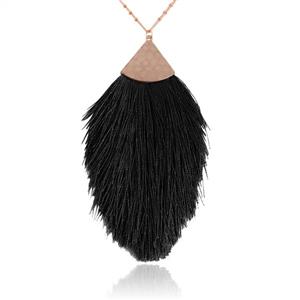 RIAH FASHION Antique Bohemian Silky Thread Fan Tassel Statement Necklace - Vintage Gold Feather Shape Strand Fringe Lightweight Long Chain 