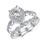 Madeone ✦18K White Gold Plating Excellent Pear Cut Cubic Zirconia CZ Stone Diamond Halo Ring Set/Teardrop Halo Ring Set for Women with Box Packing Size 5-10