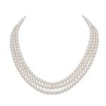 JYX Pearl 3 Strand Necklace AA+ 8-9mm White Rround Freshwater Cultured Pearl Necklace