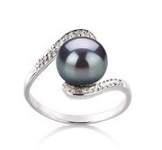 Chantel Black 9-10mm AA Quality Freshwater 925 Sterling Silver Cultured Pearl Ring For Women