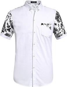 SSLR Men's Flower Regular Fit Short Sleeve Button Down Cotton Shirts