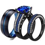 RingHeart 2 Rings Luxury Couple Rings Black Gold Filled Princess Cut Blue Cz Womens Wedding Ring Sets Man Tungsten Wedding Band